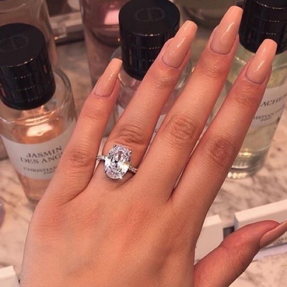 ¥ NEW “18K Oval Cut Diamond Sterling Silver Ring - Picture 3 of 6